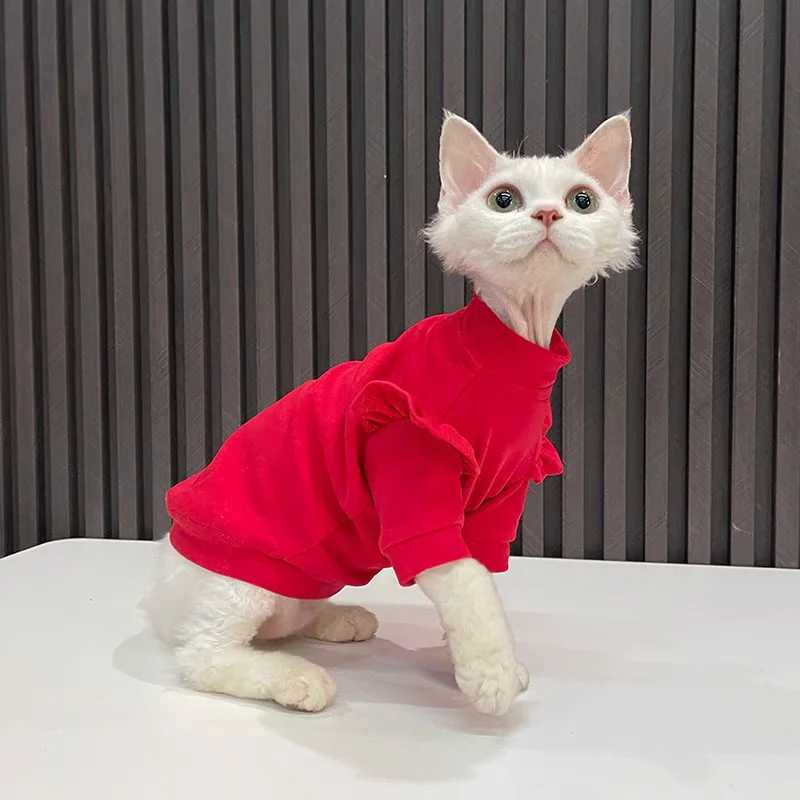 New Year Cat Clothing Ruffle Sleeves Cotton Clothes for Sphynx Winter Warm SWEATer for Kittens Thick Coat for Devon Rex C251009