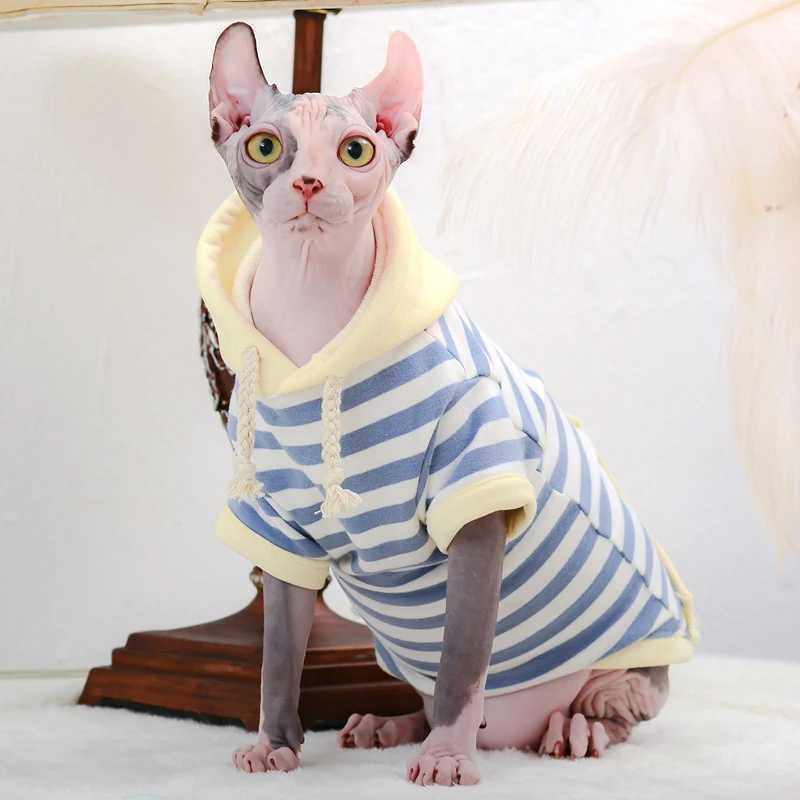 Stripe Cat Clothes Winter Warm Cotton Kitten Hoodies Soft Sphynx Costumes Sphinx Cat Jacket Coat For Small Medium Dogs Cats C251009