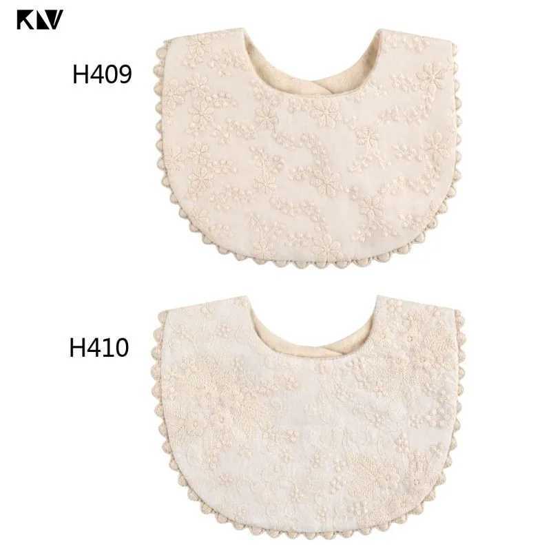 1pc Embroidery Floral Baby Bib Adjustable Button Newborn Feeding Drooling Burp Cloths Kids Cotton Saliva Towel Bibs Baby ItemsJ251009