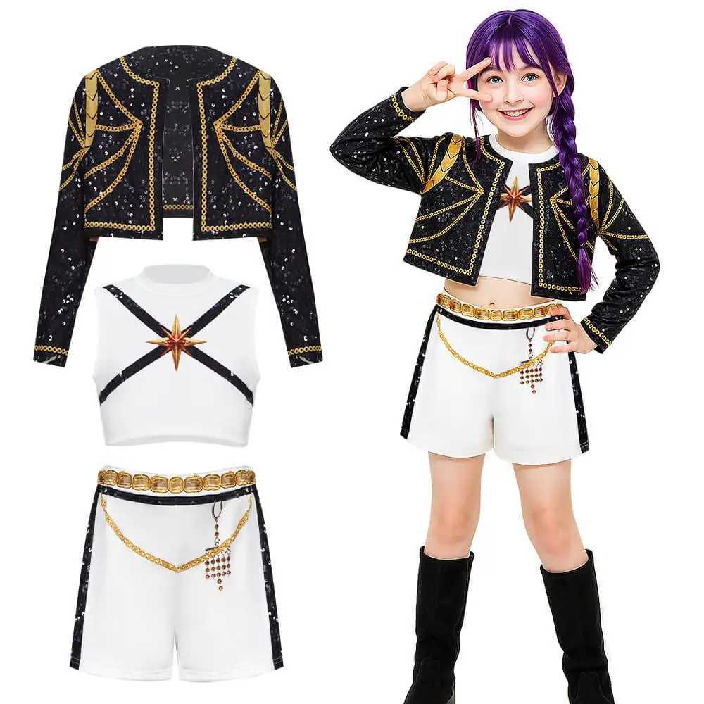 Kids Rumi Golden Stage Outfits Cosplay Costume Demon Hunter Fancy Dress Role Play Halloween Carnival Party Clothing L25100941SQ