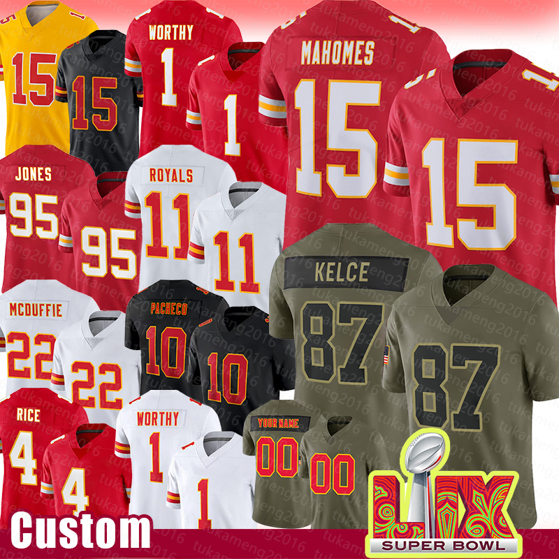 Patrick Mahomes Travis Kelce Football Jerseys Xavier Worthy Chris Jones Jalen Royals Trent McDuffie Isiah Pacheco Rashee Rice George Karlaftis Nick Bolton