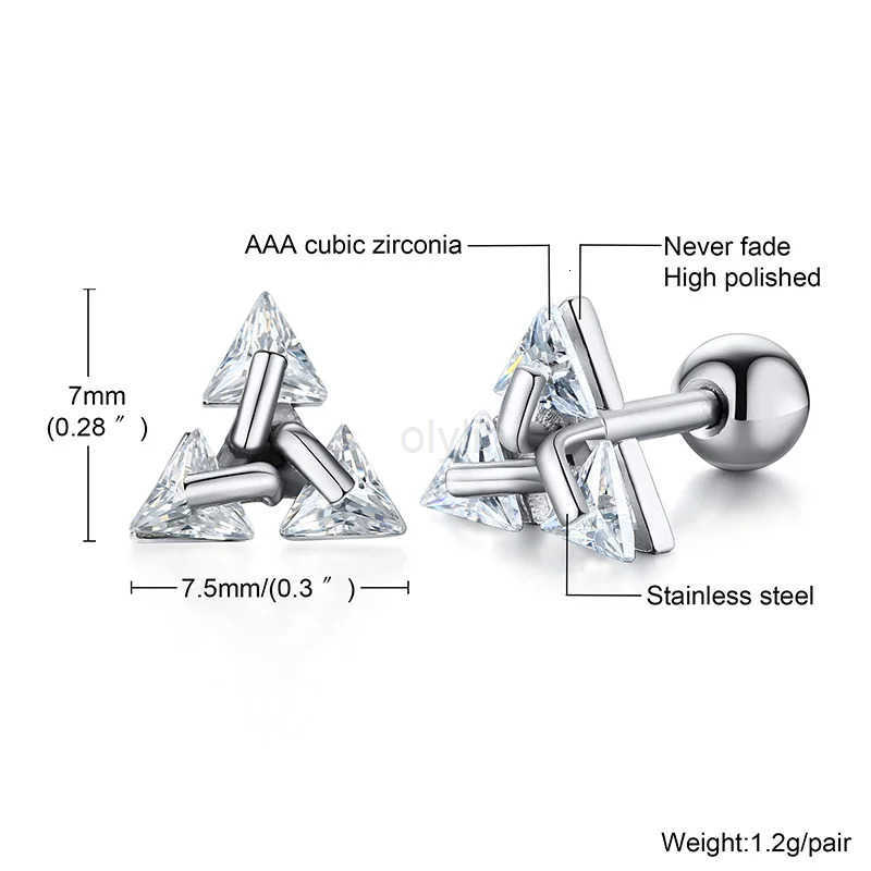 Men Stud EarringTriangle Pierced Crystal Zircon Stud EarringsStainless Steel Tiny Minimalist Studs for Mens Women Jewelry M251009