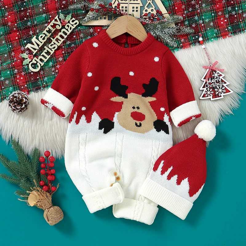 Christmas Newborn Baby Romper Knit Infant Girl Boy Jumpsuit Long Sleeve Child Xmas Clothes Fashion Cute Elk 018M Overalls 2pcs C251009