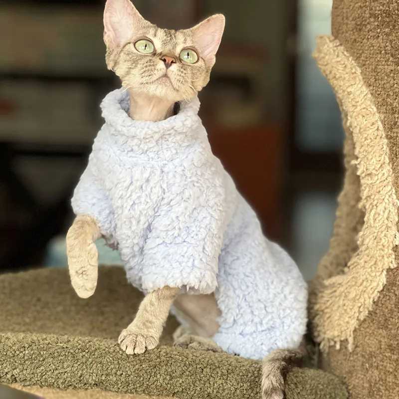 Thick Grey Fleece Coat for Sphynx Cat Warm Sweatshirt 4legged Jumpsuit for Kittens Soft Loungewear for Devon Rex Sweater C251009