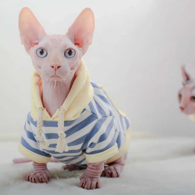 Stripe Cat Clothes Winter Warm Cotton Kitten Hoodies Soft Sphynx Costumes Sphinx Cat Jacket Coat For Small Medium Dogs Cats C251009
