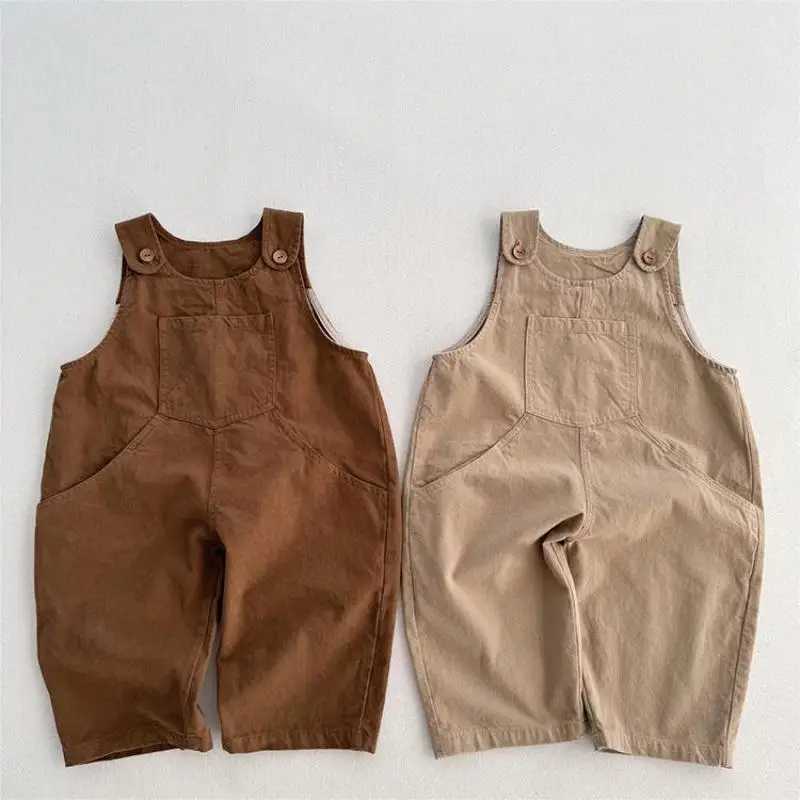 2025 Autumn New Children Loose Overalls Solid Boys Vintage Jumpsuit Girls Strap Trousers Baby Casual Overalls Kids Clothes C251009