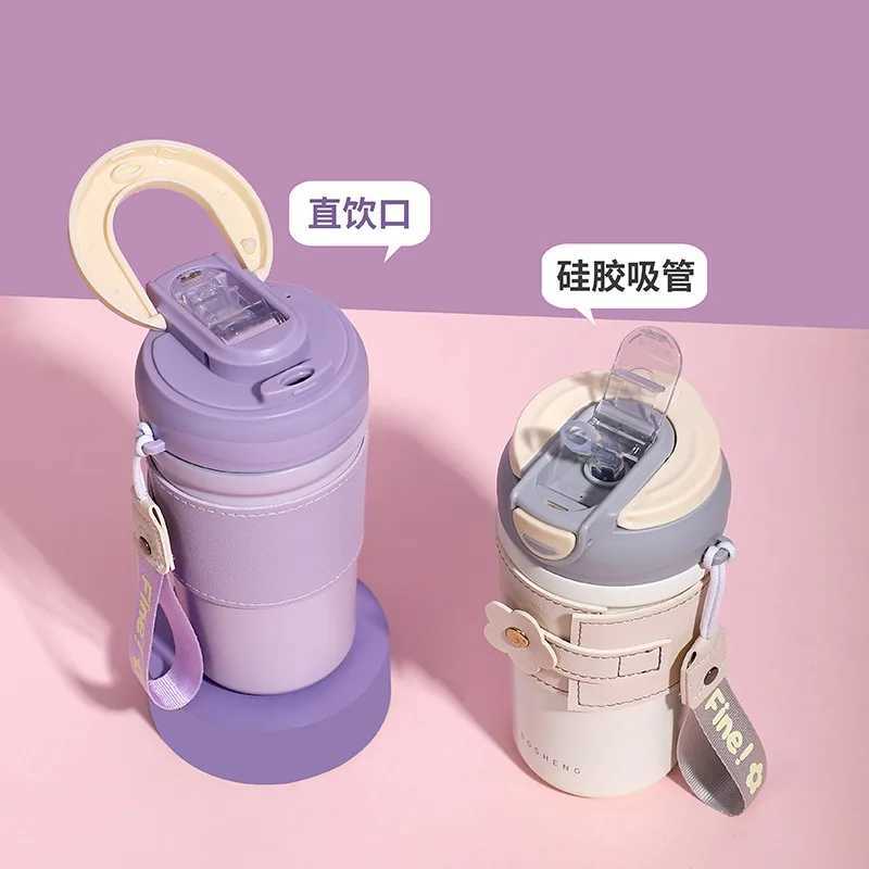 450Ml highvalue direct drinking straw dualpurpose thermos cup office double drinking Internet celebrity coffee accompanying cup C251008