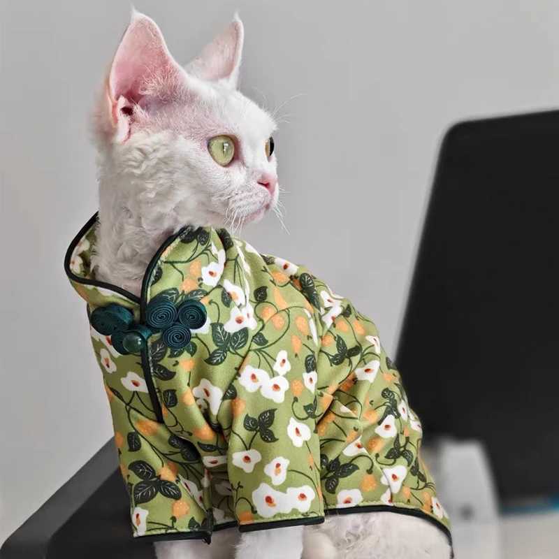 Breathable Cheongsam Dress for Cat Summer Soft Bowtie Elastic Tshirt For Kittens Pajamas For Devon Rex Cat Supplies C251009