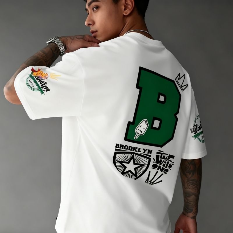 Men's Streetwear Brooklyn Graphic Oversized T-Shirt - Skateboarding & Graffiti Inspired Casual Tee-22
