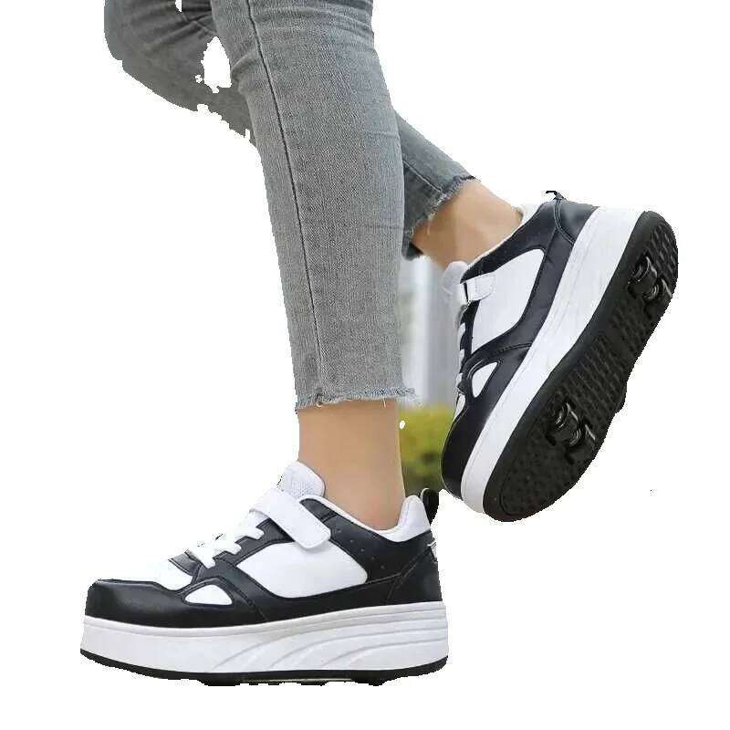 New Four Wheel Womens and Girls PU Leather Roller Fashion Boys Sports Shoes Breathable Childrens Skateboarding Size 30-40 W250225 J250625