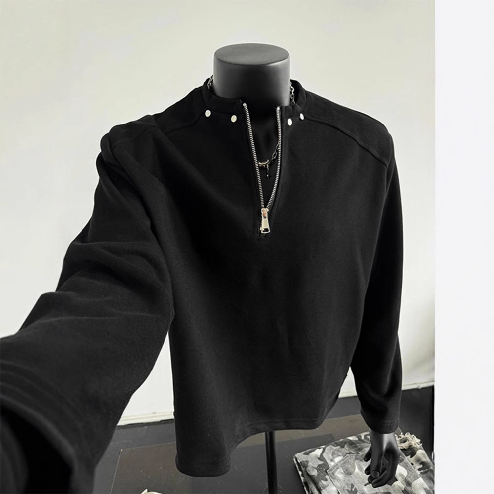 Padded Shoulder Sweatshirt For Men Autumn And Winter Designer Hoodie American Style Regular Shoulder Rivet Designer Shirt Long Sleeve T-shirt Cool Short Jacket