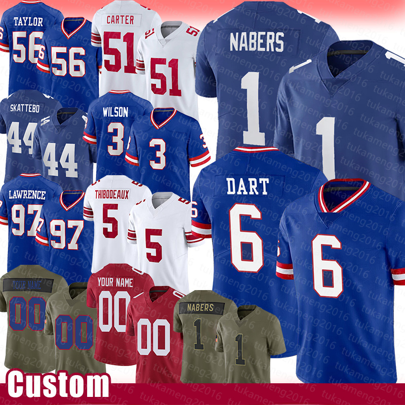Malik Nabers Jaxson Dart Football Jerseys Abdul Carter Lawrence Taylor Cam Skattebo Russell Wilson Dexter Lawrence II Kayvon Thibodeaux Jameis Winston