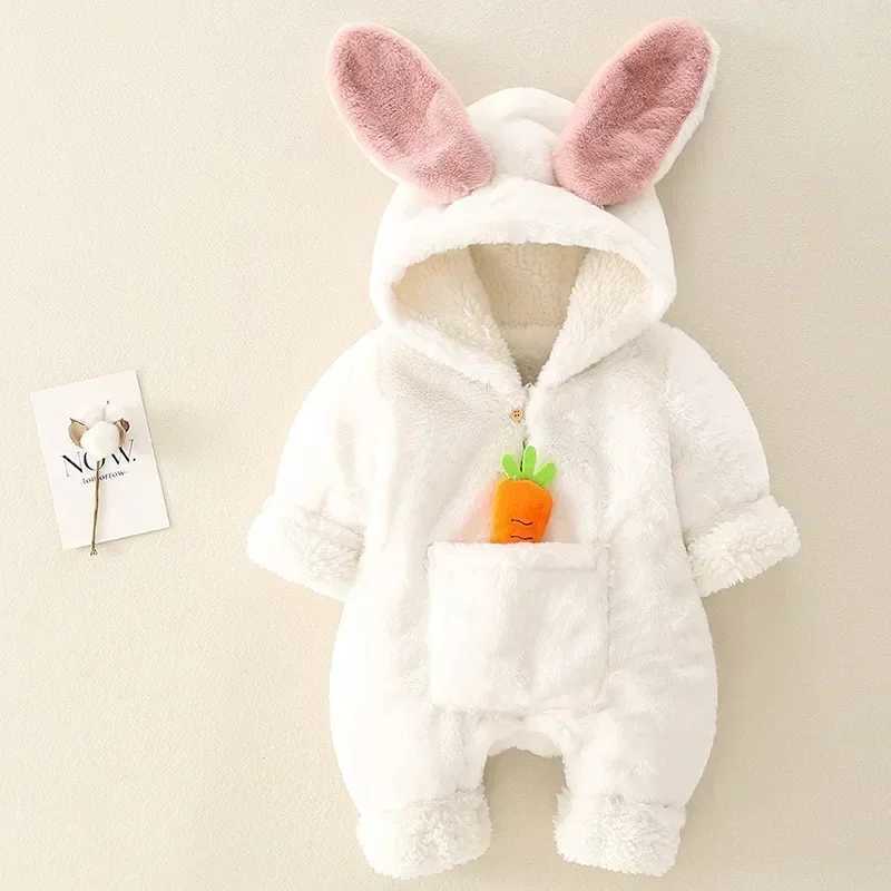 Baby Rompers Winter Warm Coral Fleece Newborn Baby Girl Clothes Cartoon Rabbit Coats Infant Jumpsuit Animal Overalls Pajamas C251009