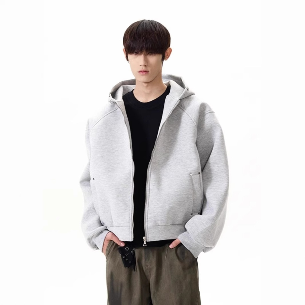 Light Gray Heavyweight Designer Hoodie 400g Zipper Hooded Cardigan Sweatshirt Men's Autumn Winter Trendy Retro Loose Designer Shirt Casual Jacket