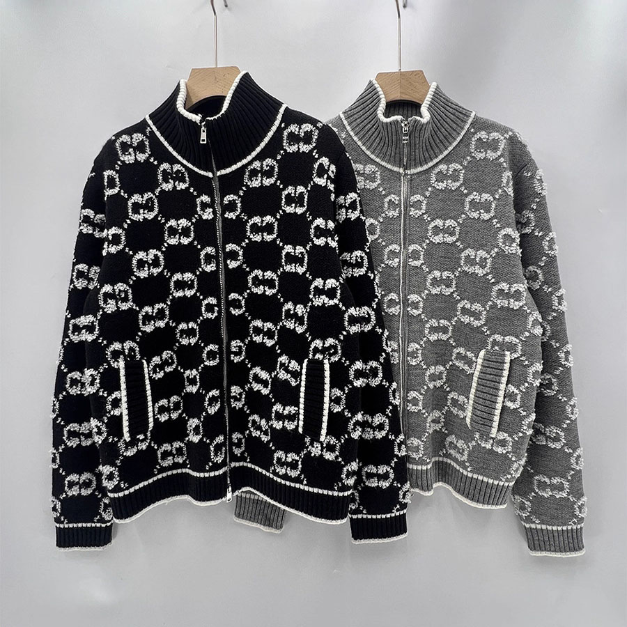 Designer Women's Sweaters Full Towel Embroidery Letter Luxury High Neck Wool Zip Cardigan Knitted Sweater Women Men