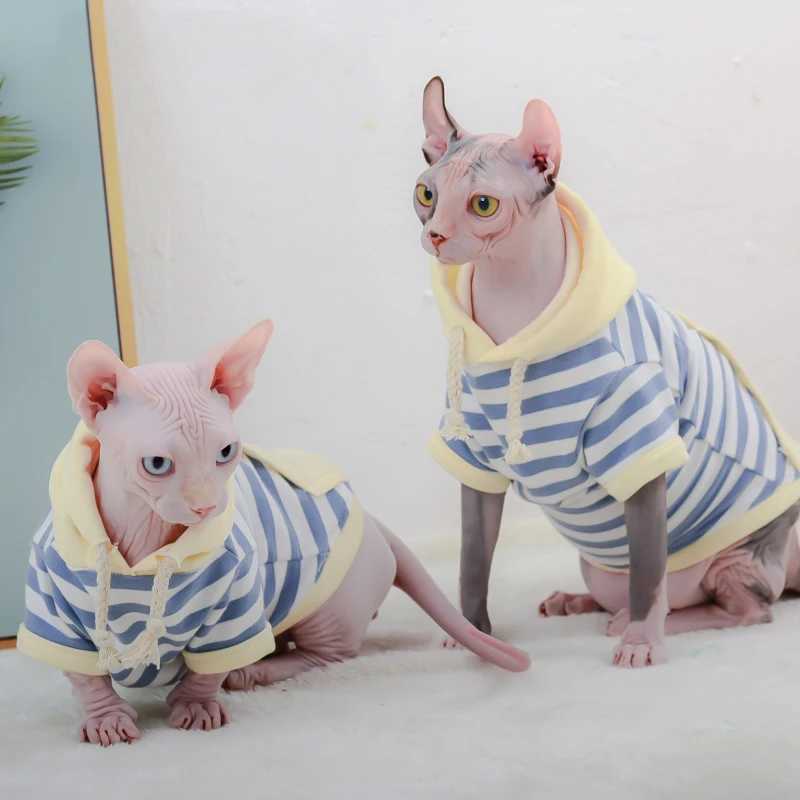 Stripe Cat Clothes Winter Warm Cotton Kitten Hoodies Soft Sphynx Costumes Sphinx Cat Jacket Coat For Small Medium Dogs Cats C251009