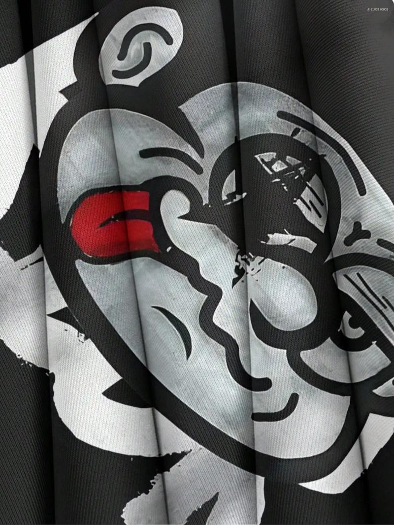 Men's Hoodies Cartoon 3D Print Hoodie Men Vintage Loose Pullover Kangaroo Pocket Streetwear Black For Autumn Winter