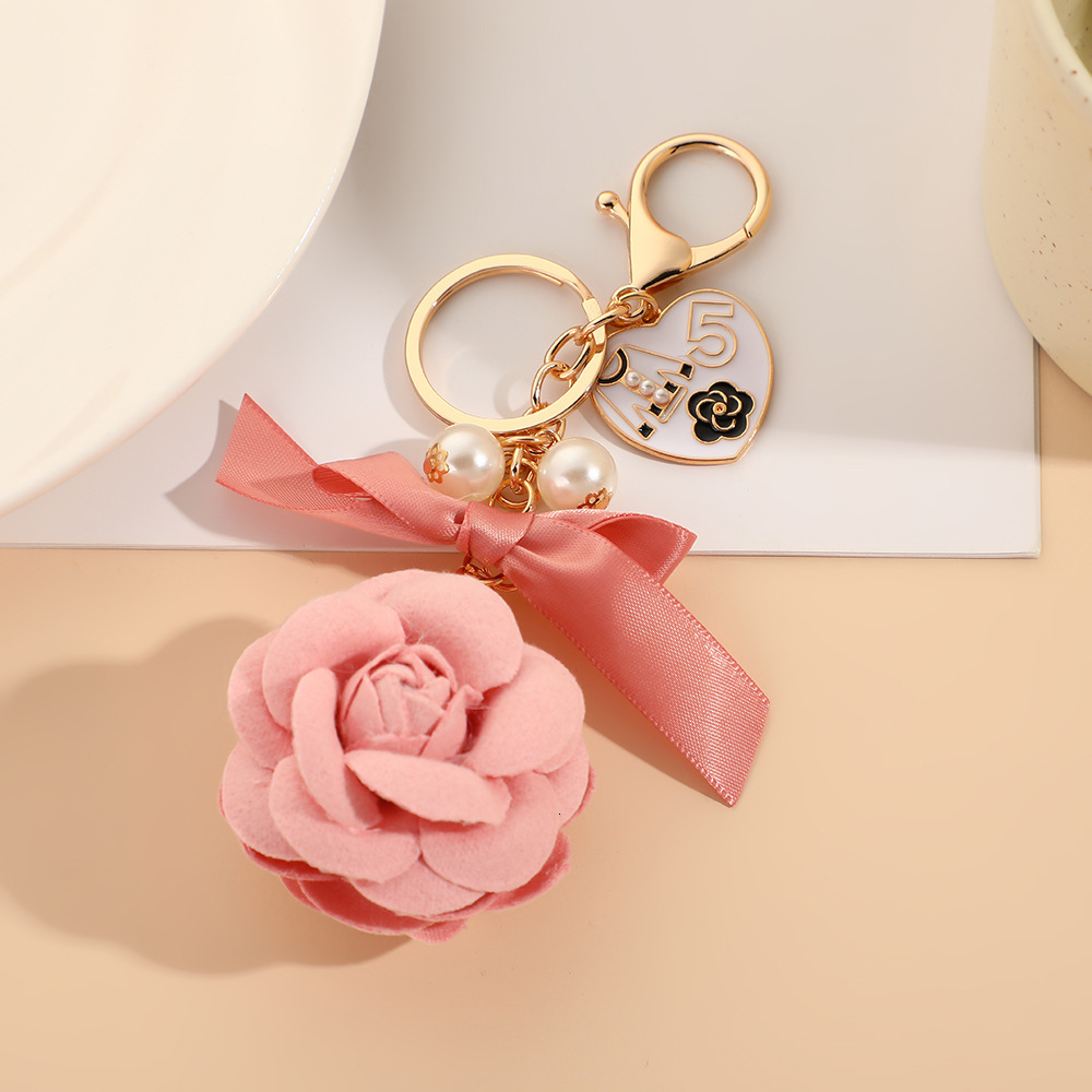 Pearl Camellia Keychain Korean Style Fabric Bag Pendant High-Value Car Hanging Decoration Creative Design