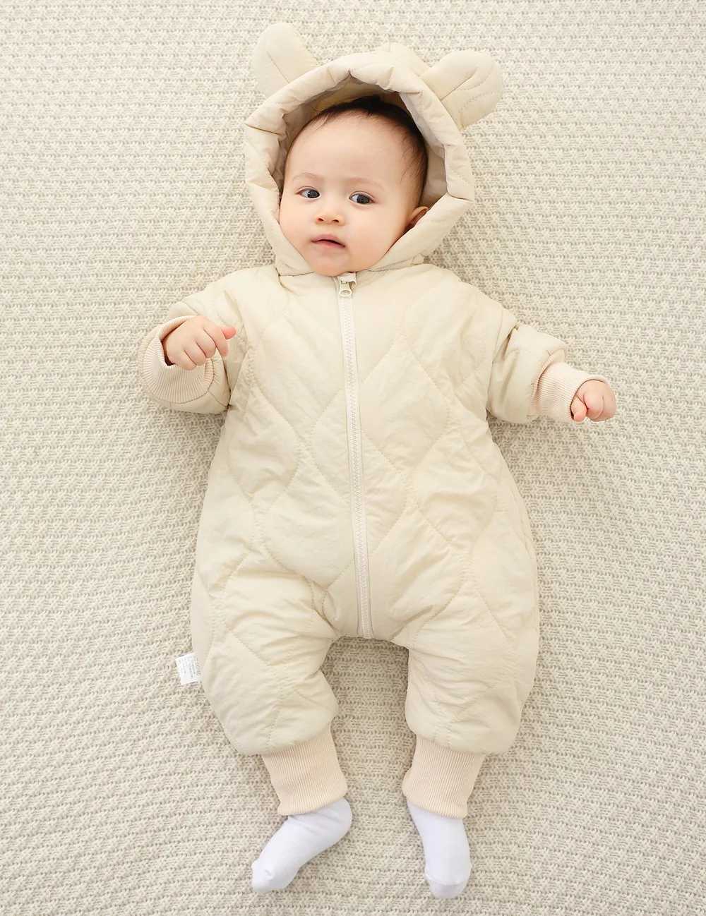 Newborn winter plush and thick cotton jacket Korean cartoon baby clothing baby jumpsuit 03 year old baby outdoor clothing C251009