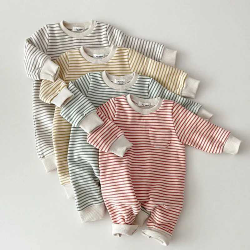 2025 Spring New Baby Striped Romper Boys Girls Simple Striped Casual Jumpsuit Newborn Cotton Infant Toddler Clothes 024M C251009