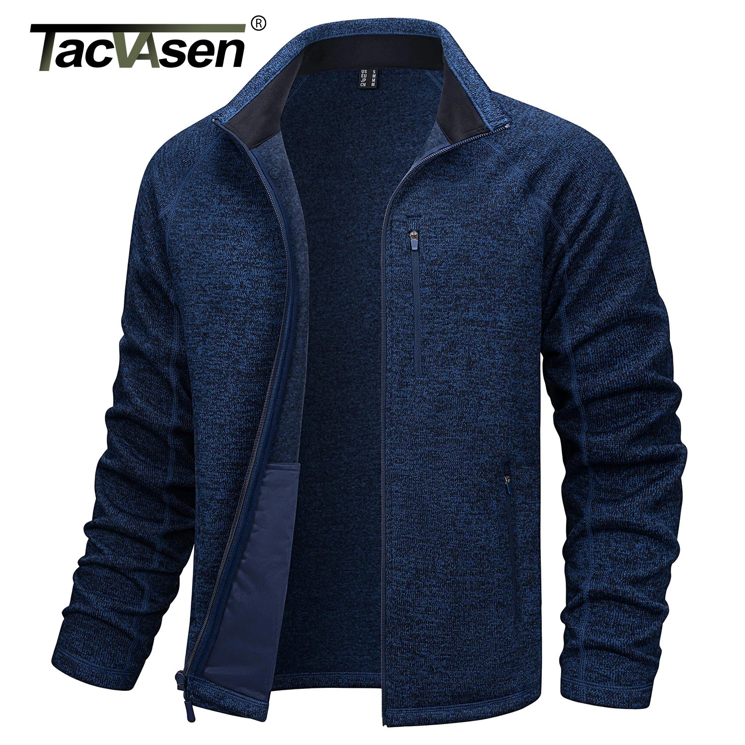 TACVASEN Full Zip Knitted Sweater Mens Stylish High Quality Soft Warm Fleece Jacket Spring Hiking Sports Casual Coat Male 2501008