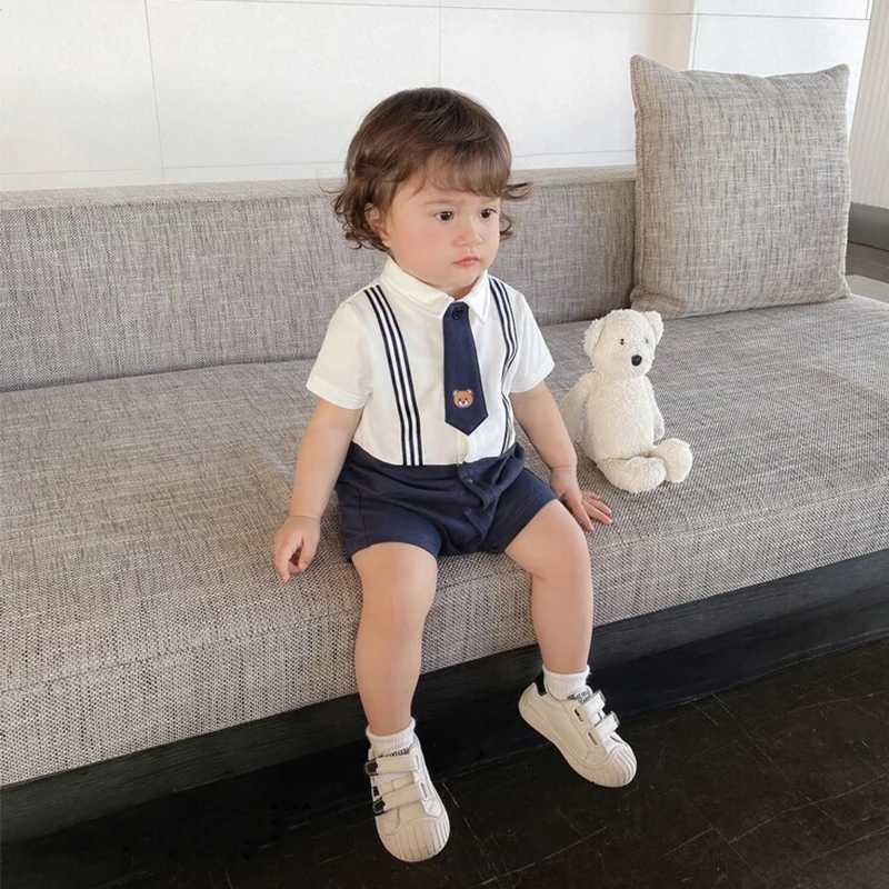 British style baby jumpsuit summer style pure cotton fashionable gentleman baby boy full moon hundred days summer clothes C251009