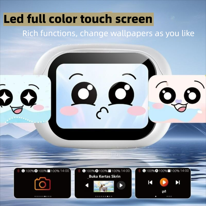 Over-Ear Wireless Bluetooth Earbuds with AI Translation, Full-Color Touchscreen, Long Battery Life & Clear Bluetooth Calling - For Daily Use, Travel, 