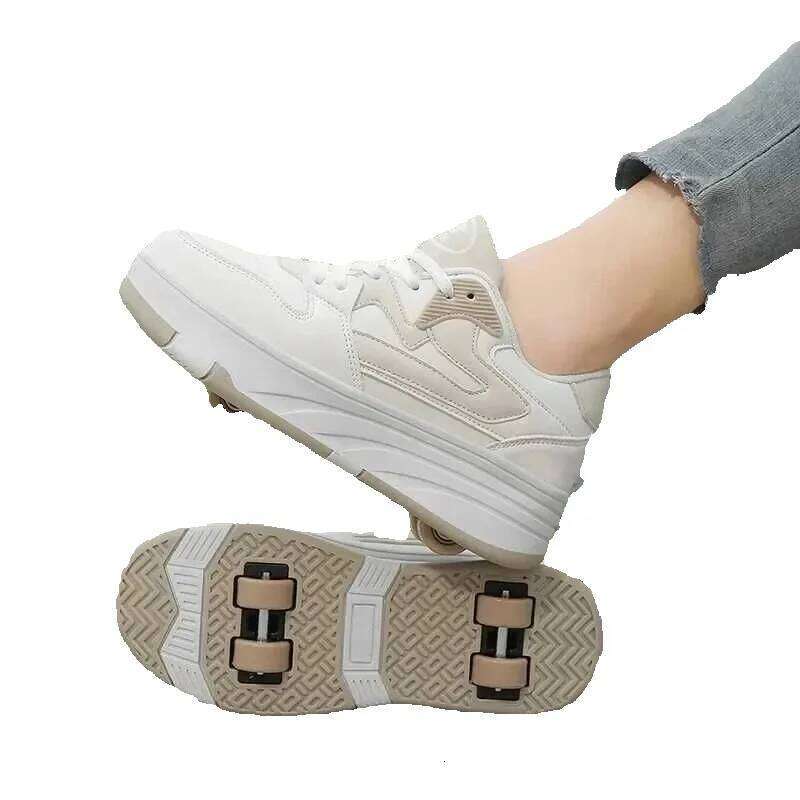 New Four Wheel Womens and Girls PU Leather Roller Fashion Boys Sports Shoes Breathable Childrens Skateboarding Size 30-40 W250225 J250625