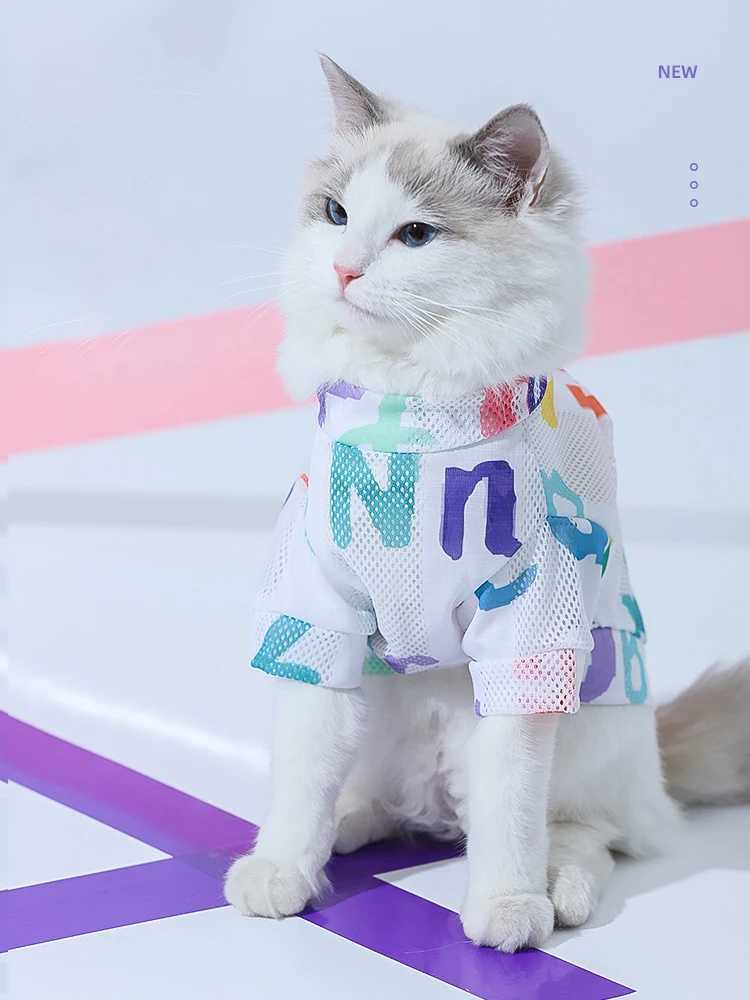 HOOPET Summer Male Cat Kitten Summer Vest Cat Pet Antihair Loss Cat Clothes Thin Puppet kitten Blue Cat C251009