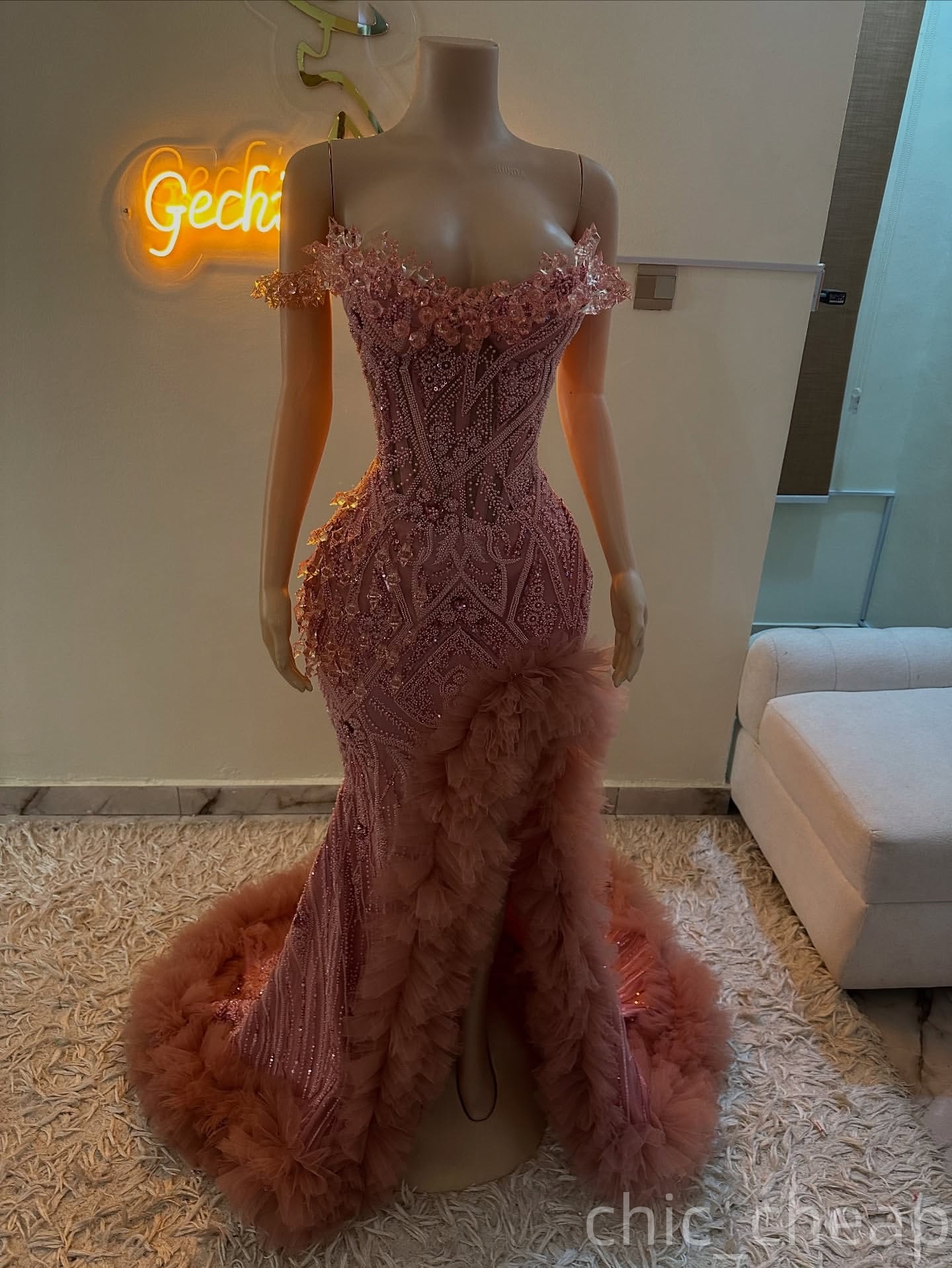 Blush Pink Mermaid Prom Dresses 2025 Rhinestones High Split Sequined Evening Formal Party Second Birthday Engagement Gowns Plus Size Dress For Special