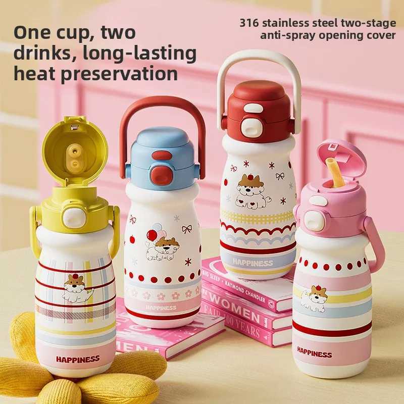 Mother baby and child handheld milk bottle cute trend double drink high value cartoon 316 cold thermos cup holiday gift C251008