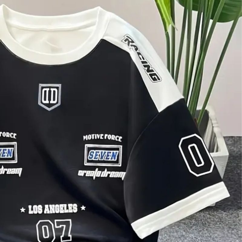 Men's Streetwear "Street Tide" Racing Graphic Oversized T-Shirt - Los Angeles-Inspired Casual Tee-32