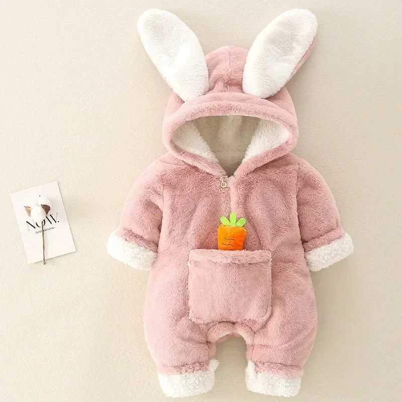 Baby Rompers Winter Warm Coral Fleece Newborn Baby Girl Clothes Cartoon Rabbit Coats Infant Jumpsuit Animal Overalls Pajamas C251009