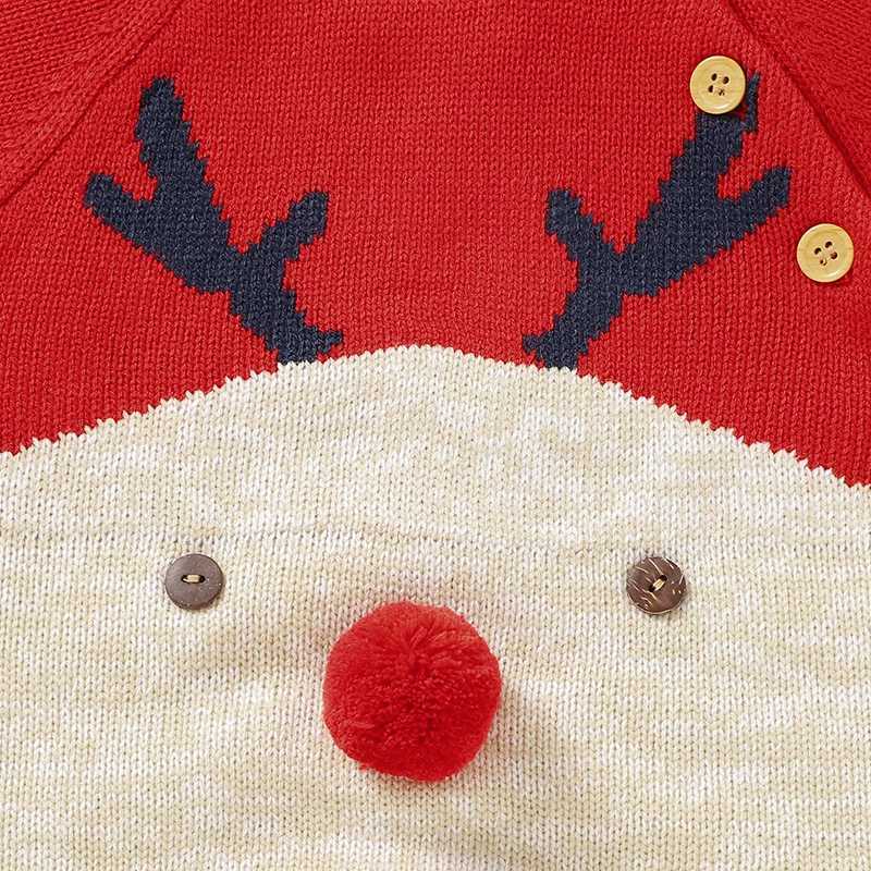 Red Christmas Knit Newborn Baby Unisex Rompers Full Sleeves Infant Boys Girls Reindeer Jumpsuits Playsuits Outfits C251009
