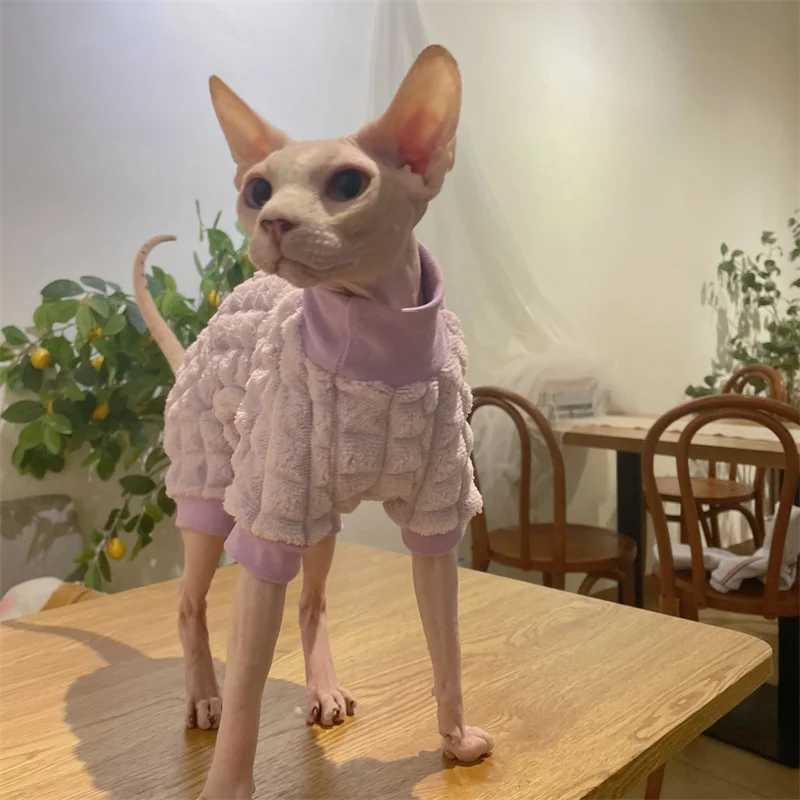 Sphynx Cat Turtleneck Winter Green Sweater Hairless Cat Clothes Thick Warm 4legged Coat Purple Fleece Jacket for Devon Rex C251009