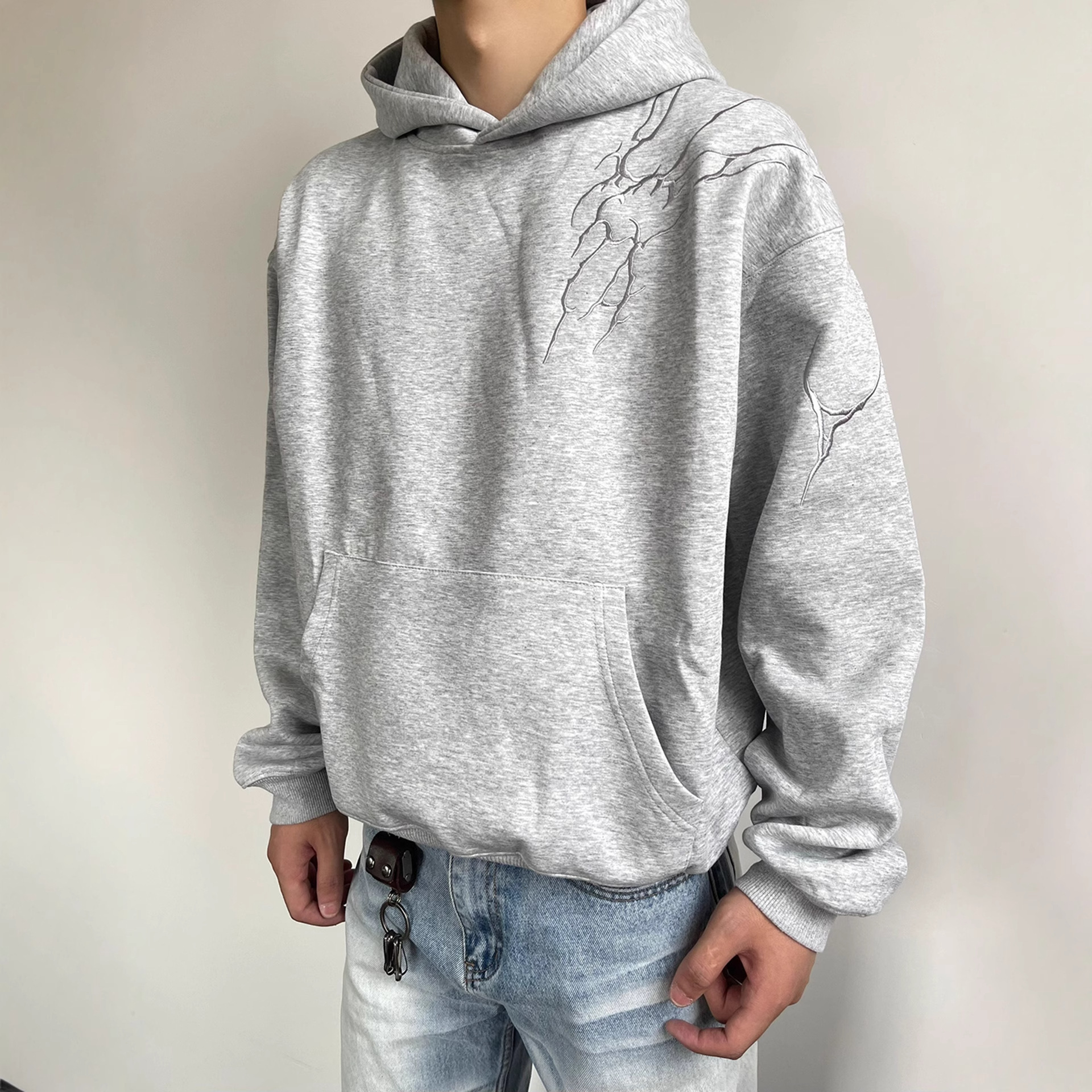 Cleanfit Designer Shirt Lightning Pattern Embroidered Hoodie For Men Autumn Designer Hoodie American Style Heavyweight Design Stiff Couple Jacket
