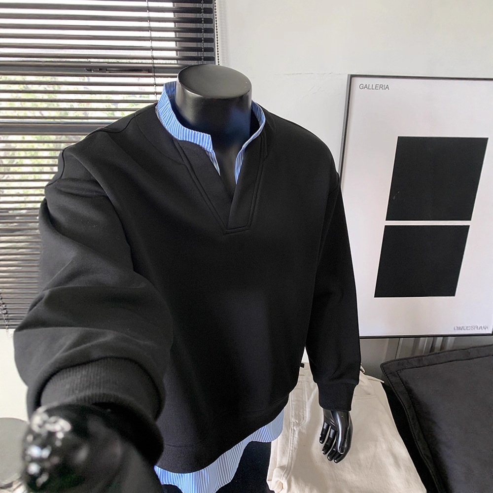 Designer Designer Shirt Hoodie Black Heavyweight Striped V-neck Sweatshirt For Men American Retro Cleanfit High-end Couple Top