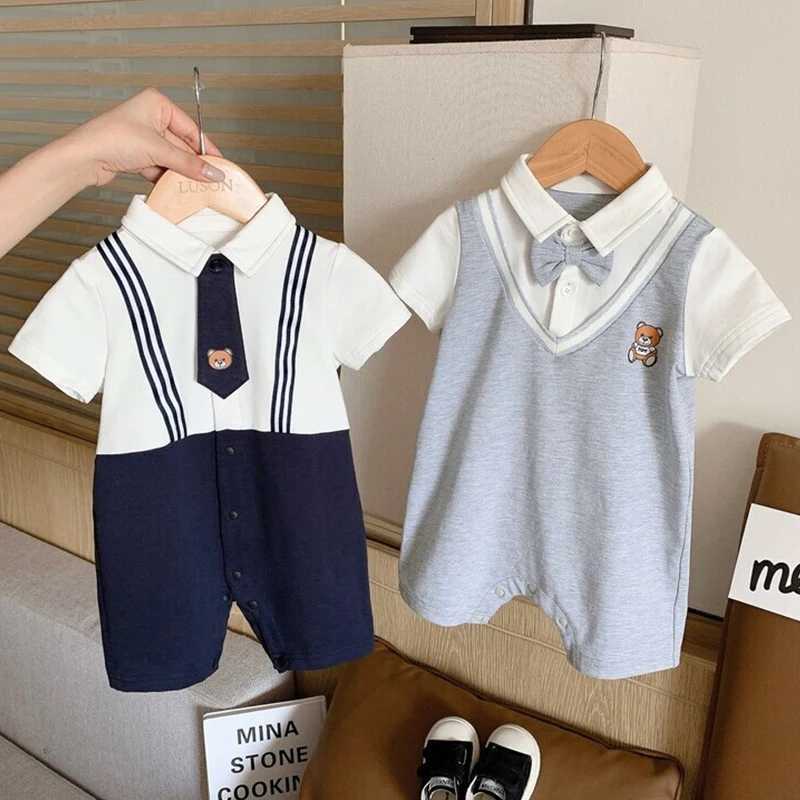 British style baby jumpsuit summer style pure cotton fashionable gentleman baby boy full moon hundred days summer clothes C251009