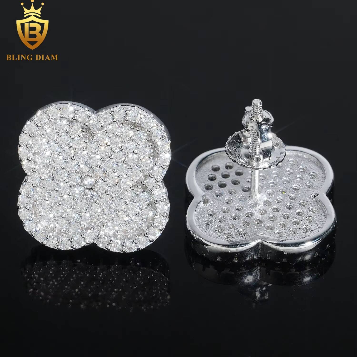 Fine Jewelry 925 Sterling Silver Vvs1 Moissanite Clover Stud Earrings Rose Gold Plated Gra Certificate