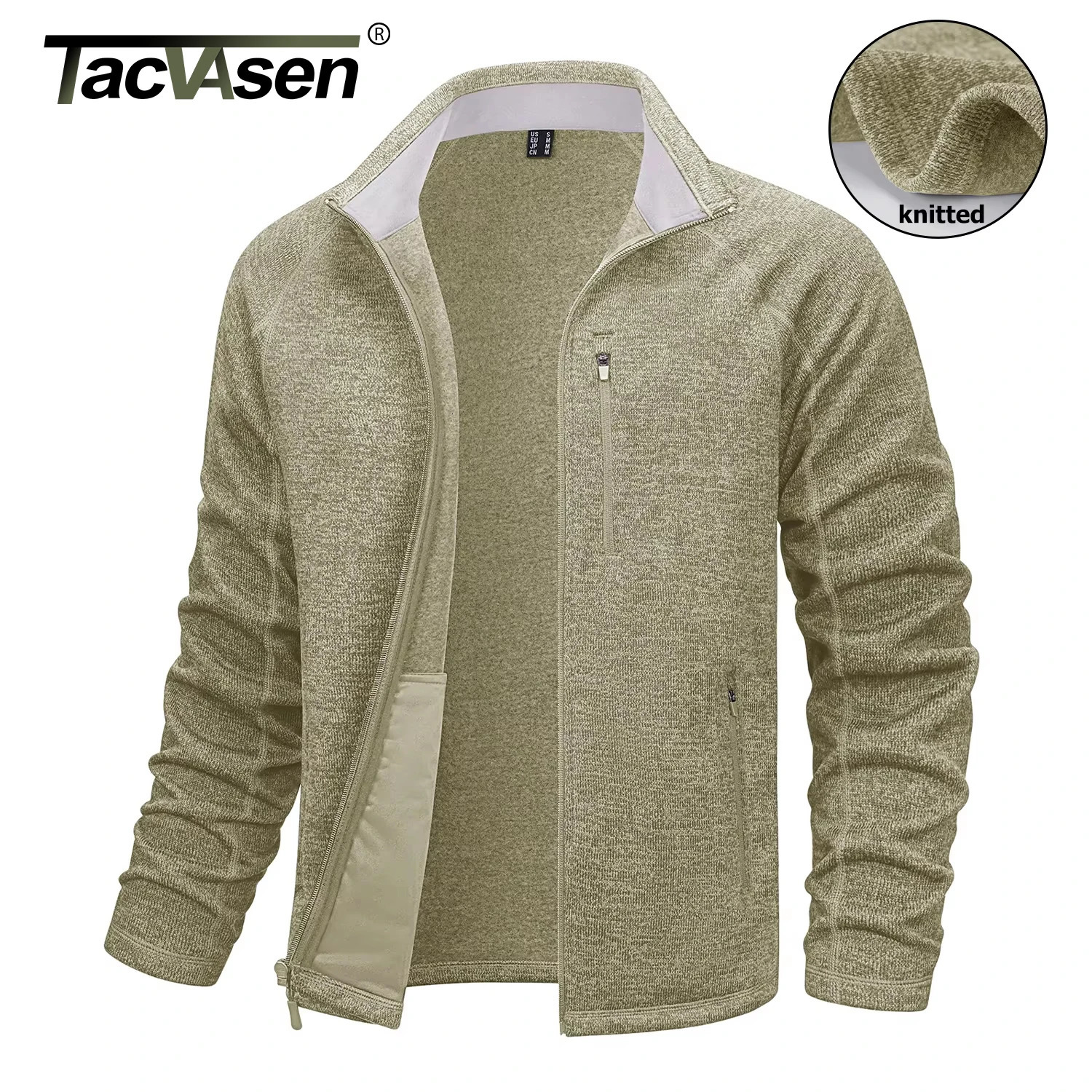 TACVASEN Full Zip Knitted Sweater Mens Stylish High Quality Soft Warm Fleece Jacket Spring Hiking Sports Casual Coat Male 2501008