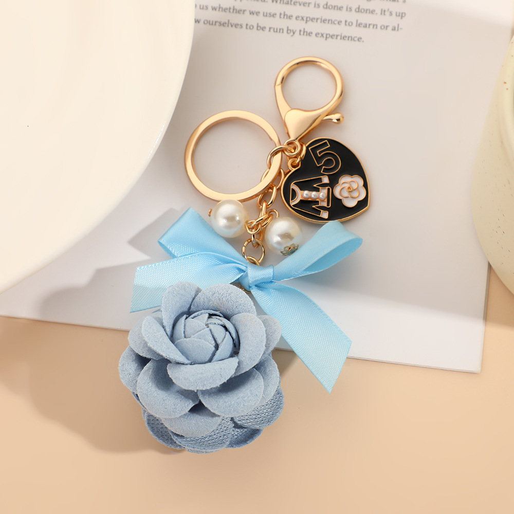 Pearl Camellia Keychain Korean Style Fabric Bag Pendant High-Value Car Hanging Decoration Creative Design