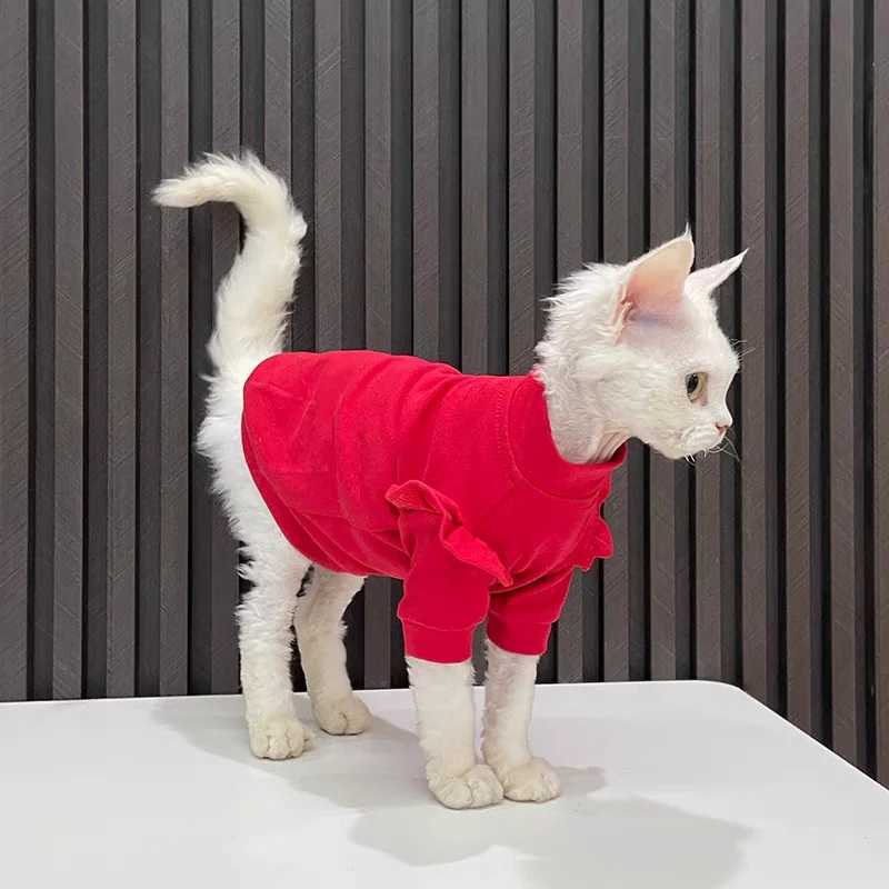 New Year Cat Clothing Ruffle Sleeves Cotton Clothes for Sphynx Winter Warm SWEATer for Kittens Thick Coat for Devon Rex C251009