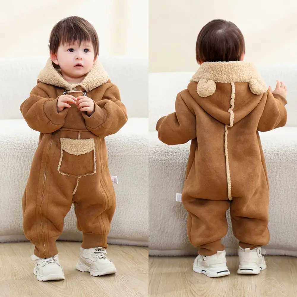Baby Faux Fur Onesie 2025 New Autumn Winter Baby Romper Plus Velvet Warm Girl Bodysuit Boy Jumpsuit Hooded Baby Coat 024 Month C251009
