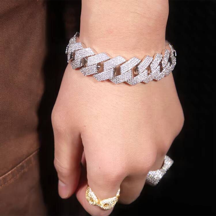 Diamond Tester Cuban Bracelets Iced Out 4rows Moissanite Cuban Chain Silver Gold Plated Fine Jewelry Bracelet for Men