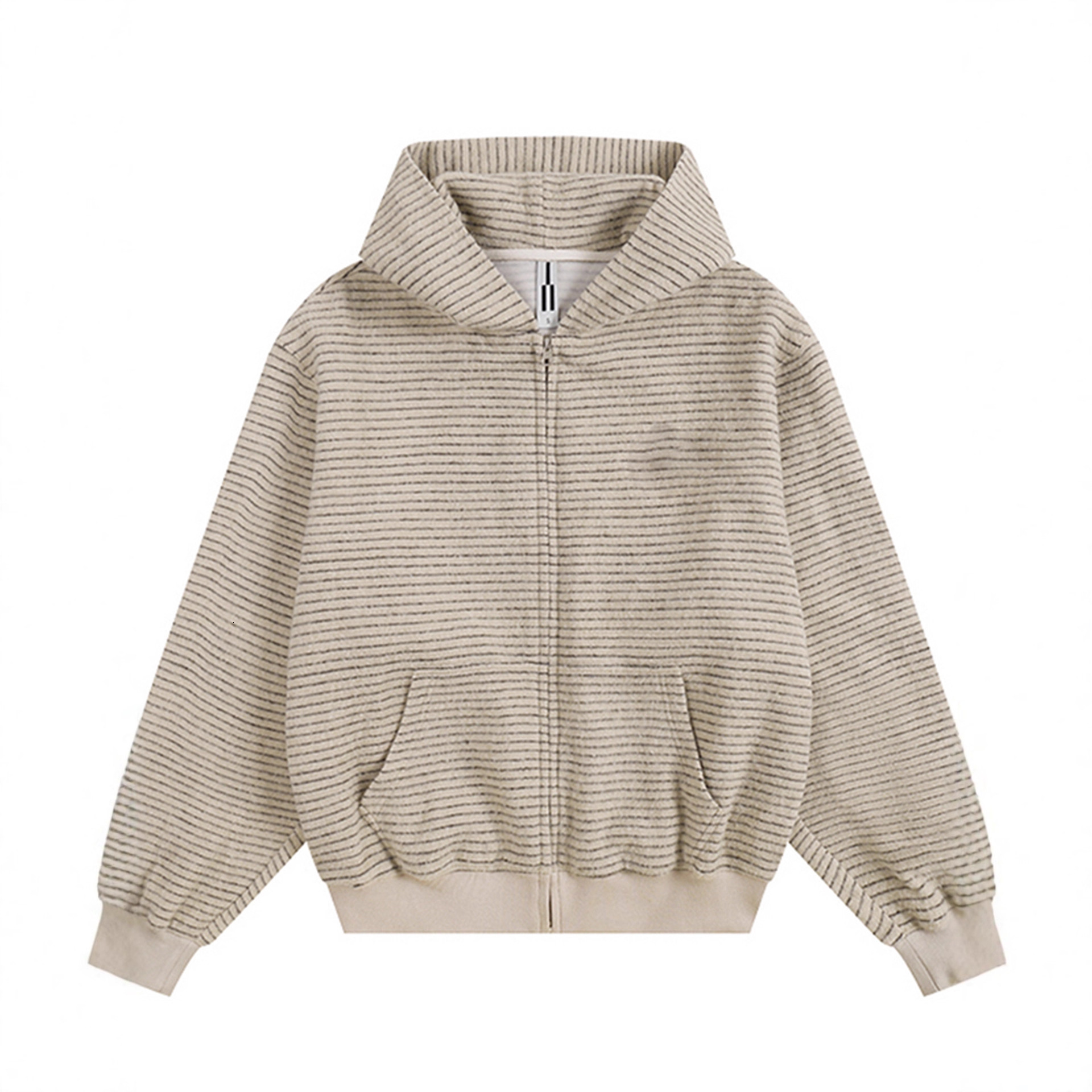 Designer Shirt Apricot Striped Zipper Cardigan Sweatshirt Unisex Designer Hoodie Autumn Niche Design American Retro Hooded Couple Jacket