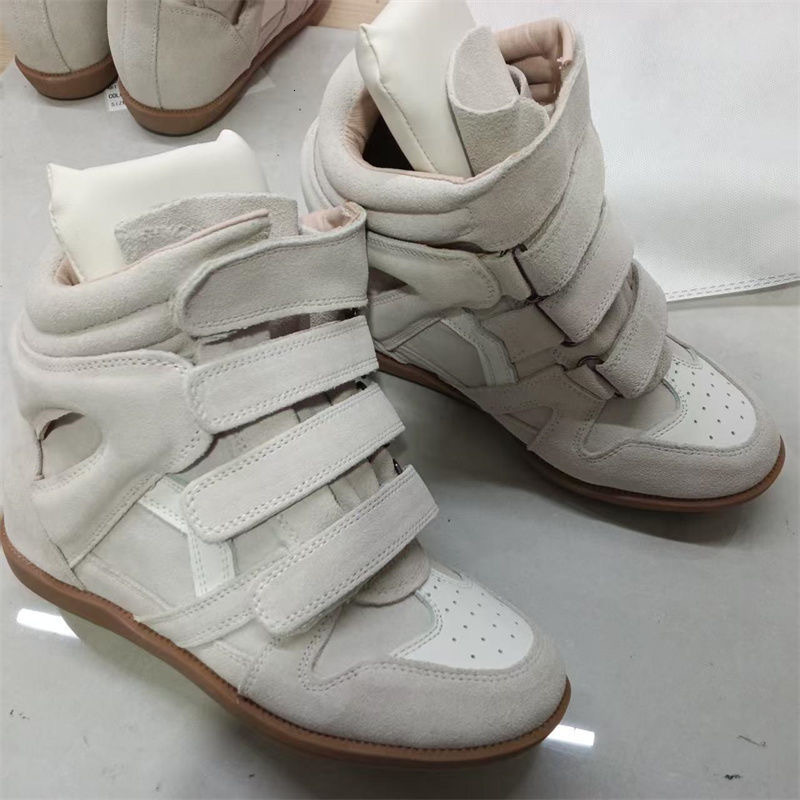 Shoes Boots Style Invisible Height Increase Women's 7cm Wedge Velcro Sneakers Genuine Leather High Tube Color Block Casual