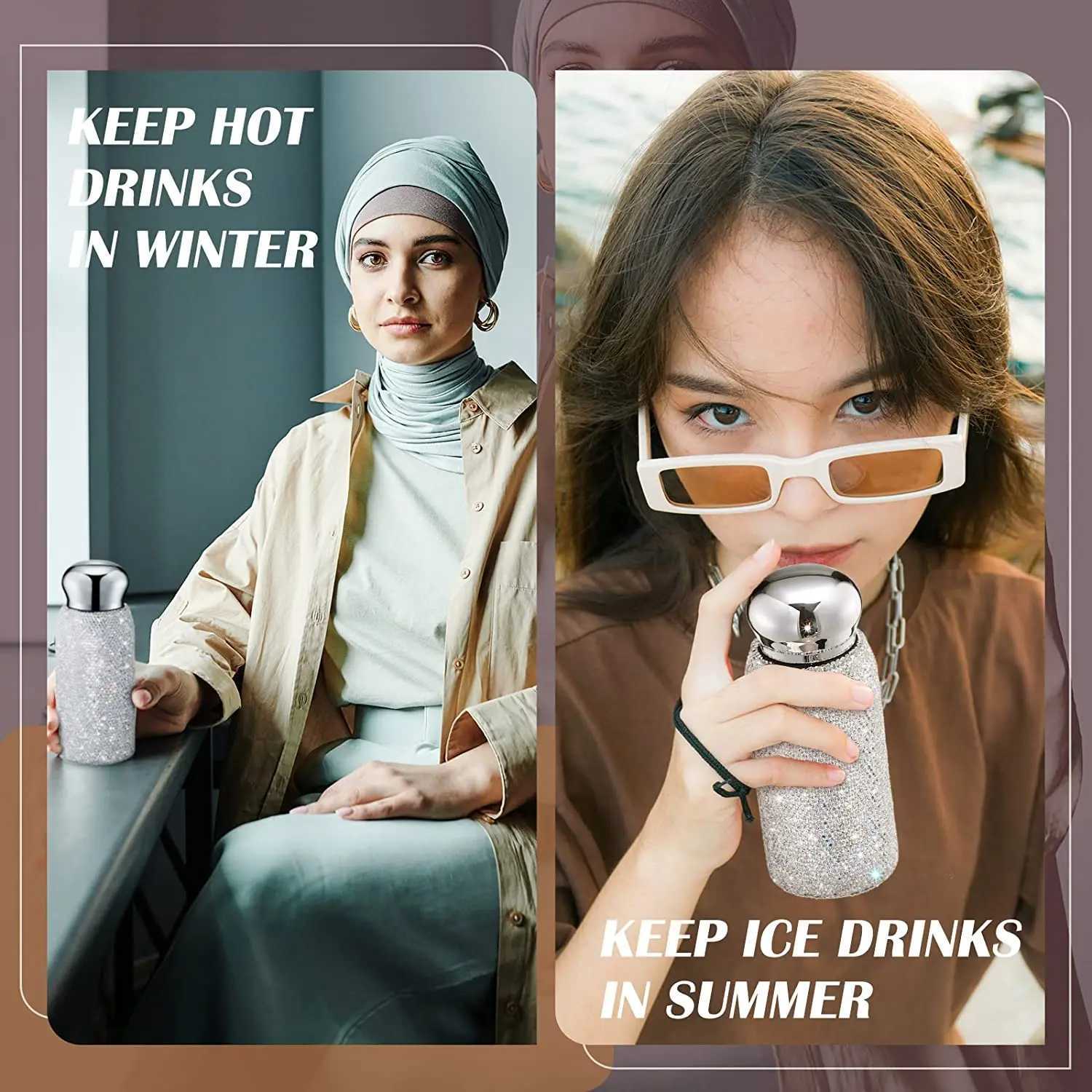 Rhinestone Water Bottle 260ML Diamond Insulated cups Luxurious Stainless Steel Thermos Mug LeakProof Water Cup for Coffee C251008