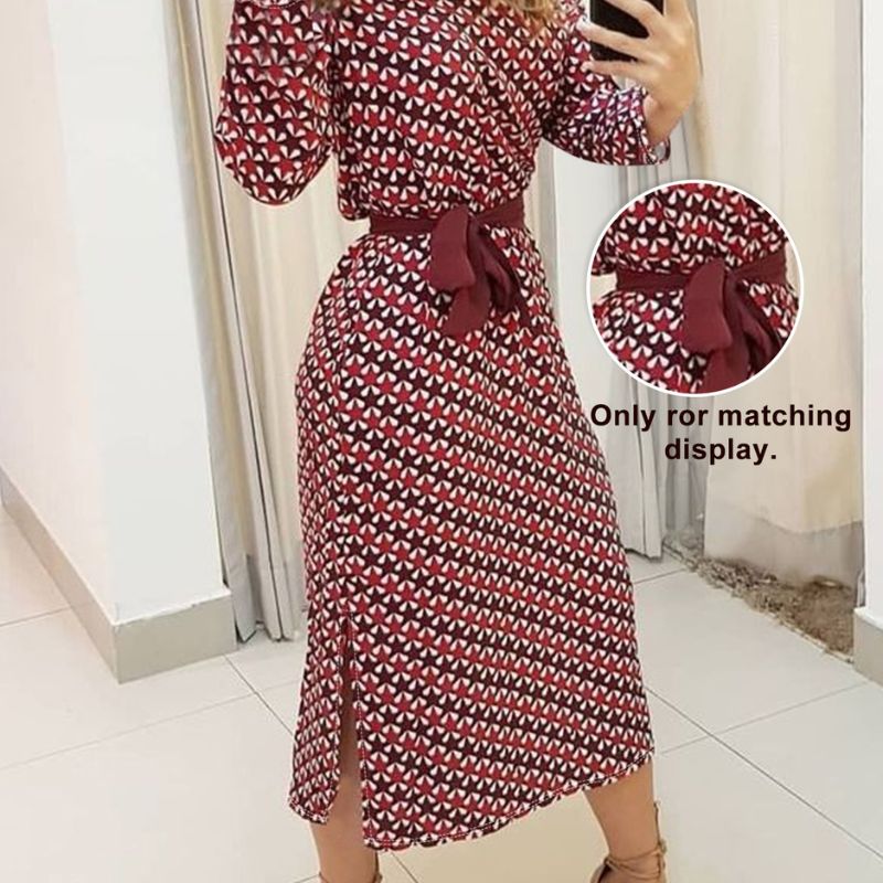 Women's Autumn New Fashion Commute Star Print Slit Long Sleeve Midi Dress-CF52896