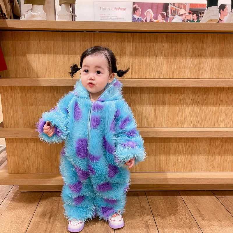 Cute Sully Monster Costume For Kids Halloween Kawaii Outfit Baby Boy Girl Winter Cosplay Clothes Warm Soft Romper Blue Suit C251009