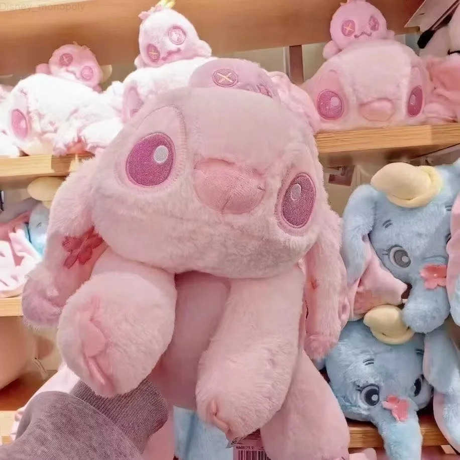 Disney Stitch And Winnie The Pooh Lying Down Plush Doll Pastel Pink Cherry Blossom Theme Cute Plushies For Birthday Present Toy H251009